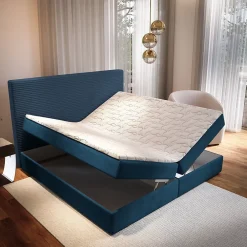 Masseno Lit Boxspring GIARRO 140X200 CM POSO 05 + KRONOS 05, Bleu, Lit avec matelas et rangement* Ensemble Sommier Et Matelas