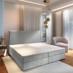 Lit Boxspring GIARRO 180X200 CM POSO 55 + PAROS 05, Gris clair, Lit avec matelas et rangement>Masseno