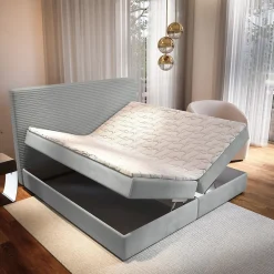 Lit Boxspring GIARRO 180X200 CM POSO 55 + PAROS 05, Gris clair, Lit avec matelas et rangement><noscript><img width=