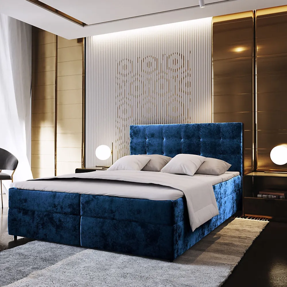 Lit Boxspring GLOS 180X200 CM KRONOS 09, Bleu, Lit avec matelas et rangement>Masseno Clearance