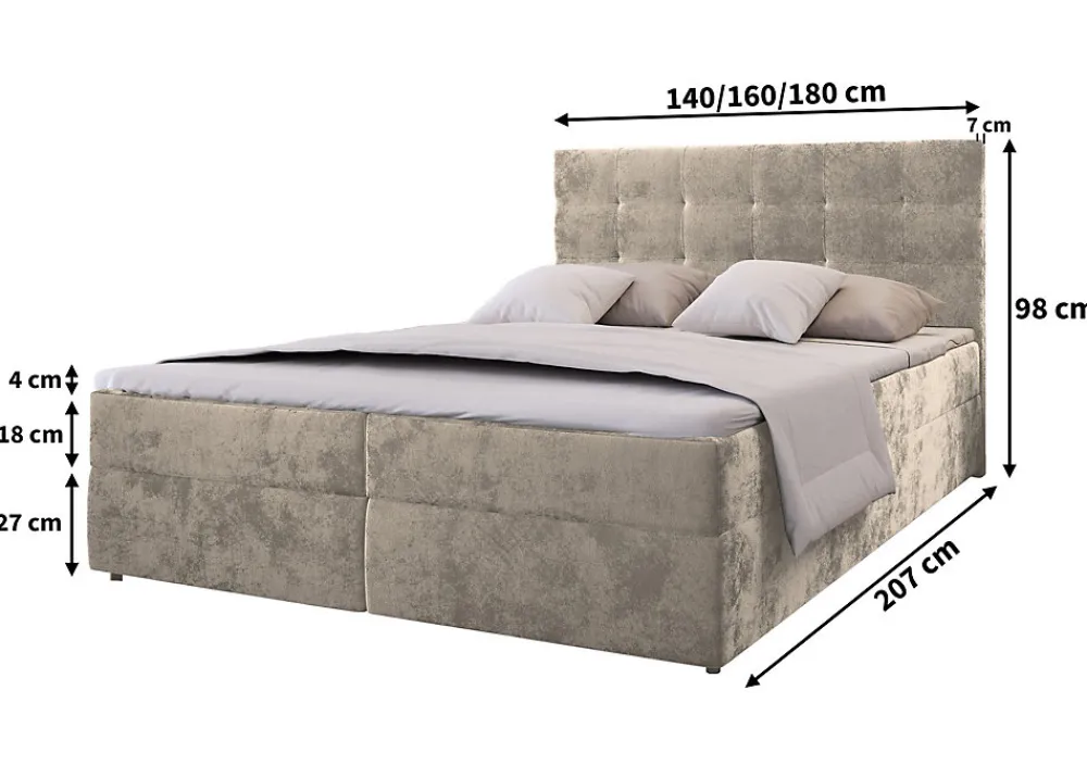 Lit Boxspring GLOS 180X200 CM KRONOS 09, Bleu, Lit avec matelas et rangement>Masseno Clearance