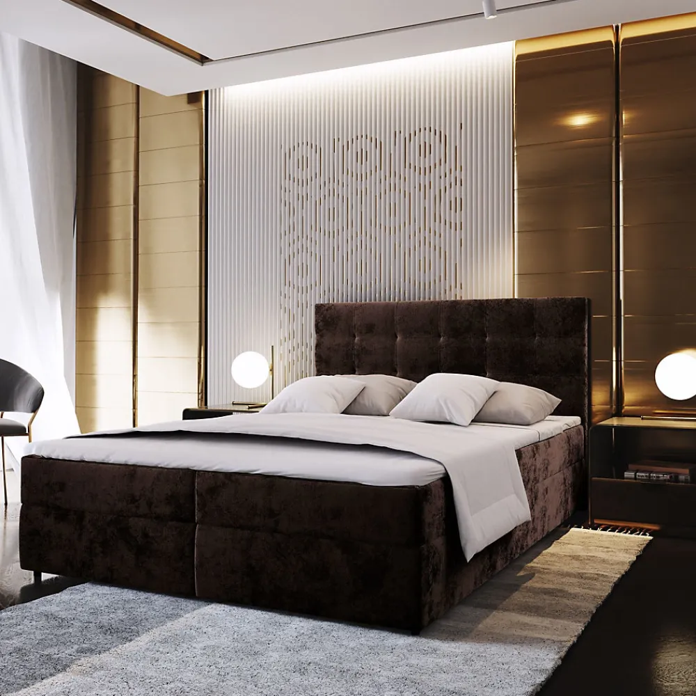 Lit Boxspring GLOS 140X200 CM KRONOS 06, Marron, Lit avec matelas et rangement>Masseno Online