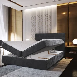 Lit Boxspring GLOS 140X200 CM KRONOS 06, Marron, Lit avec matelas et rangement><noscript><img width=