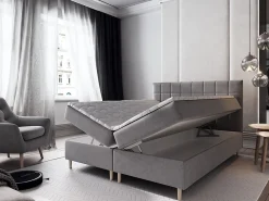 Lit Boxspring IBIZA 140X200 CM INARI 22, Beige, Lit avec matelas et rangement><noscript><img width=