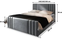 Masseno Lit Boxspring KANES 140X200 CM CASABLANCA 16, Noir, Lit avec matelas et rangement* Ensemble Sommier Et Matelas