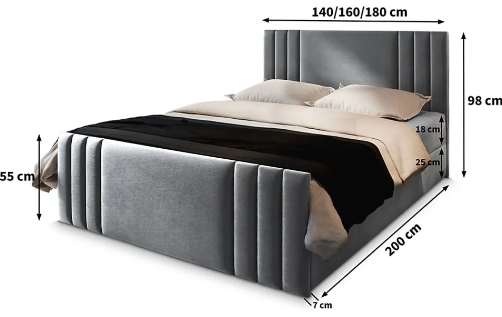 Lit Boxspring KANES 180X200 CM CASABLANCA 13, Bleu, Lit avec matelas et rangement>Masseno Clearance