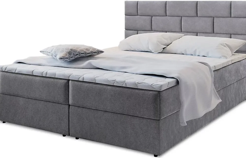 Masseno Lit Boxspring KERLO 160X200 CM COSMIC 160, Gris, Lit avec matelas et rangement* Ensemble Sommier Et Matelas