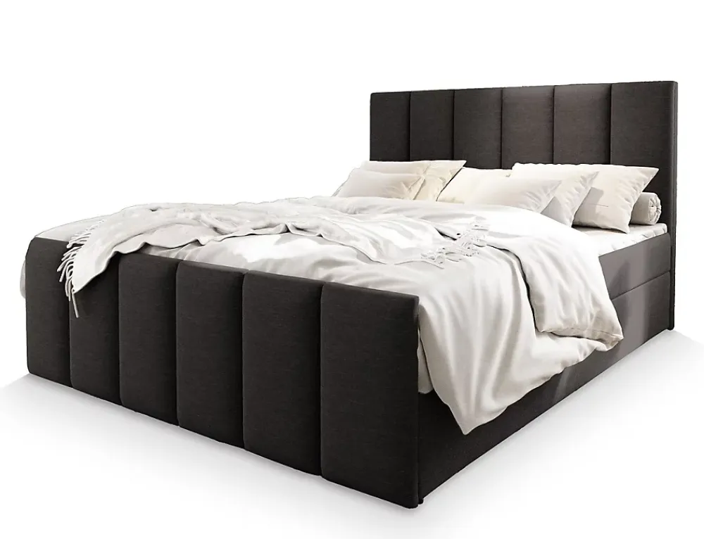 Masseno Lit Boxspring LAGO 140X200 CM SAWANA 05, Gris, Lit avec matelas et rangement* Ensemble Sommier Et Matelas