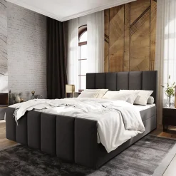 Masseno Lit Boxspring LAGO 140X200 CM SAWANA 05, Gris, Lit avec matelas et rangement* Ensemble Sommier Et Matelas