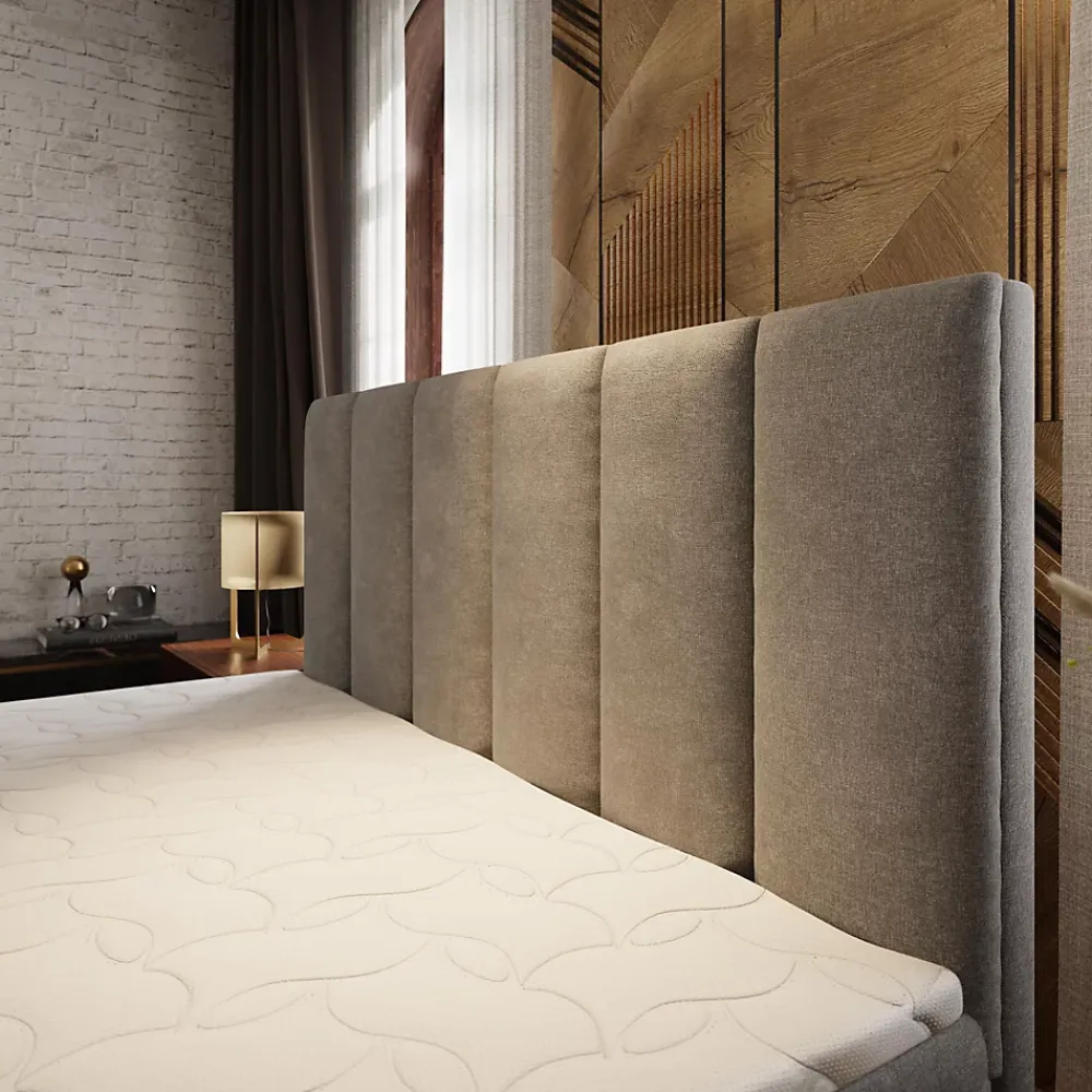 Masseno Lit Boxspring LAGO 140X200 CM SAWANA 05, Gris, Lit avec matelas et rangement* Ensemble Sommier Et Matelas