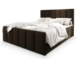 Masseno Lit Boxspring LAGO 140X200 CM SAWANA 16, Marron, Lit avec matelas et rangement* Ensemble Sommier Et Matelas