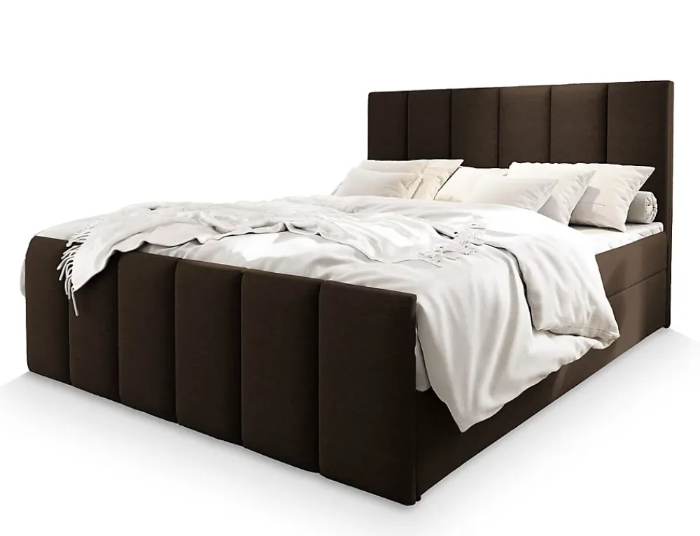 Masseno Lit Boxspring LAGO 140X200 CM SAWANA 16, Marron, Lit avec matelas et rangement* Ensemble Sommier Et Matelas