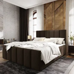 Masseno Lit Boxspring LAGO 140X200 CM SAWANA 16, Marron, Lit avec matelas et rangement* Ensemble Sommier Et Matelas