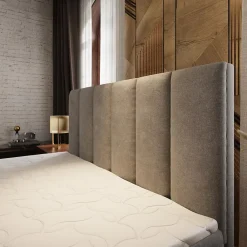 Masseno Lit Boxspring LAGO 140X200 CM SAWANA 16, Marron, Lit avec matelas et rangement* Ensemble Sommier Et Matelas