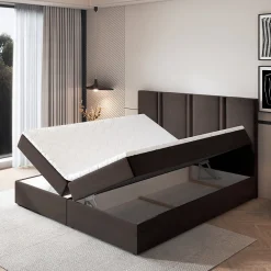 Lit Boxspring LARIO 180X200 CM KRONOS 06, Marron, Lit avec matelas et rangement><noscript><img width=
