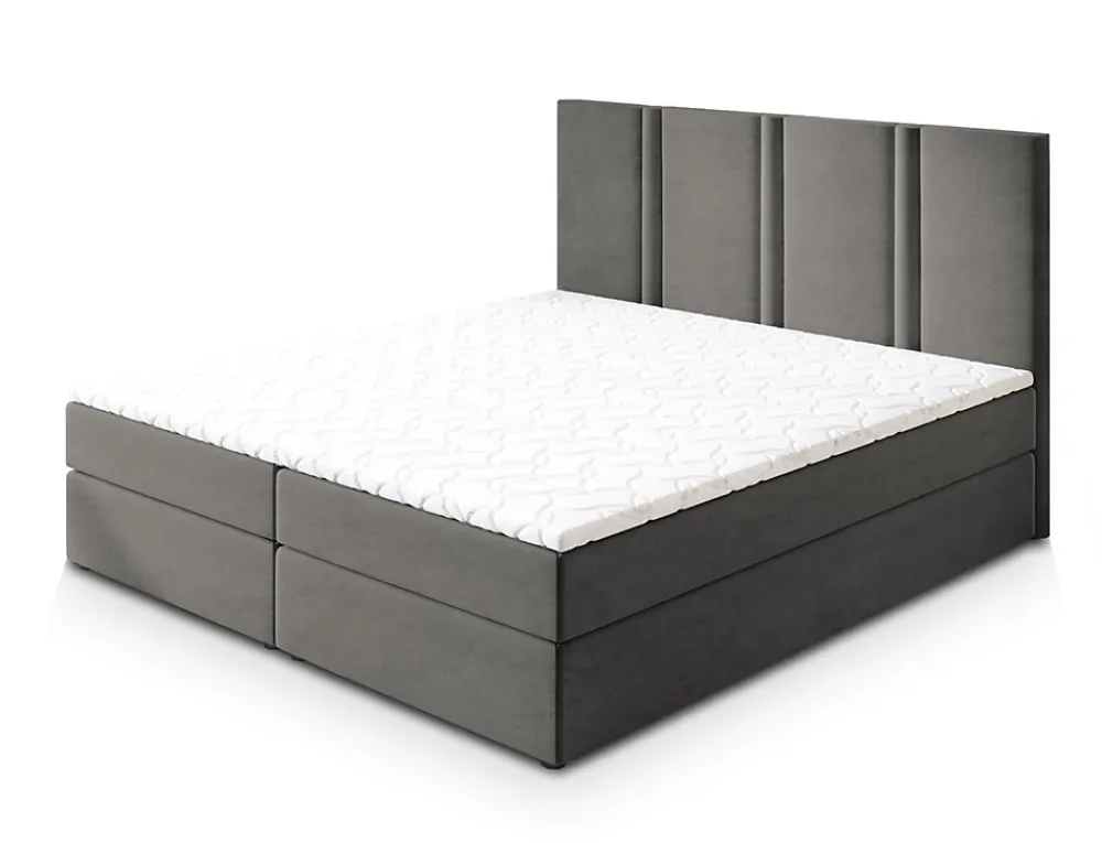 Masseno Lit Boxspring LARIO 160X200 CM KRONOS 15, Gris, Lit avec matelas et rangement* Ensemble Sommier Et Matelas