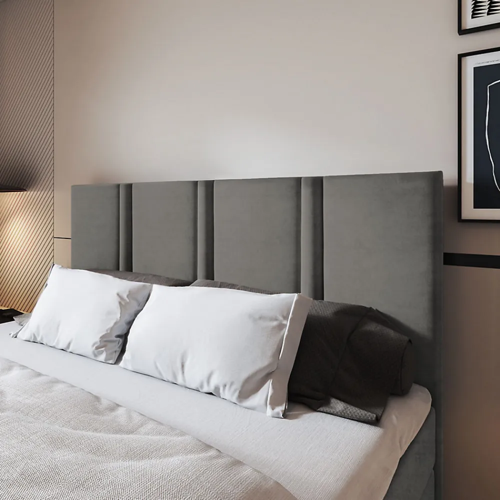 Masseno Lit Boxspring LARIO 160X200 CM KRONOS 15, Gris, Lit avec matelas et rangement* Ensemble Sommier Et Matelas