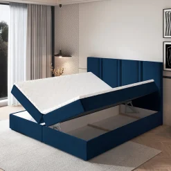 Lit Boxspring LARIO 160X200 CM KRONOS 09, Bleu, Lit avec matelas et rangement><noscript><img width=