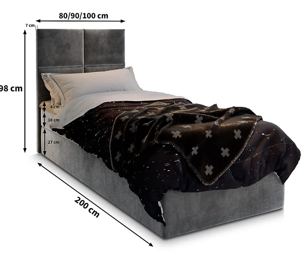 Lit Boxspring LENA 100 100X200 CM KRONOS 06, Marron, Lit avec matelas et rangement>Masseno