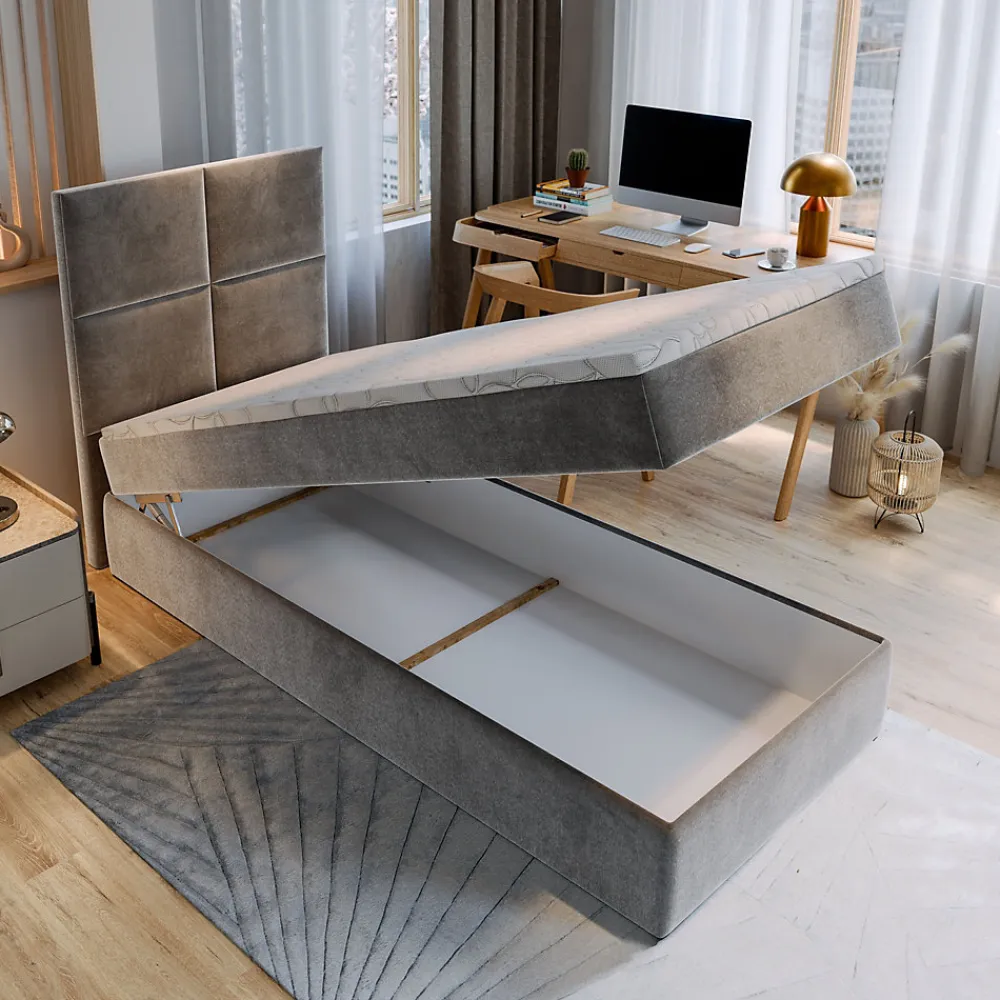 Lit Boxspring LENA 100 100X200 CM KRONOS 06, Marron, Lit avec matelas et rangement>Masseno