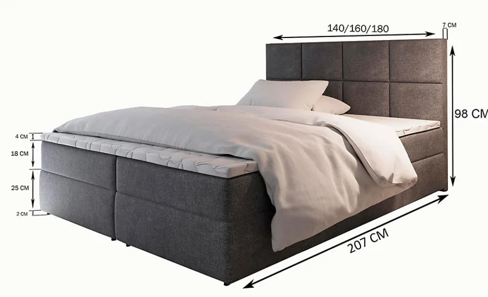 Lit Boxspring LENA 180X200 CM KRONOS 19, Vert, Lit avec matelas et rangement>Masseno Discount