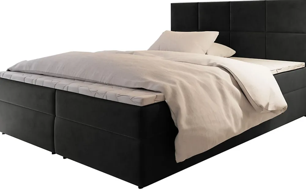Masseno Lit Boxspring LENA 160X200 CM KRONOS 34, Graphite, Lit avec matelas et rangement* Ensemble Sommier Et Matelas