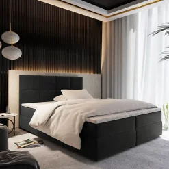 Masseno Lit Boxspring LENA 160X200 CM KRONOS 34, Graphite, Lit avec matelas et rangement* Ensemble Sommier Et Matelas