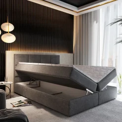 Masseno Lit Boxspring LENA 160X200 CM KRONOS 34, Graphite, Lit avec matelas et rangement* Ensemble Sommier Et Matelas