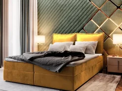 Masseno Lit Boxspring LENTE 140X200 CM MONOLITH 48, Jaune, Lit avec matelas et rangement* Ensemble Sommier Et Matelas