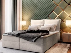Masseno Lit Boxspring LENTE 180X200 CM LINCOLN 03, Crème, Lit avec matelas et rangement* Ensemble Sommier Et Matelas