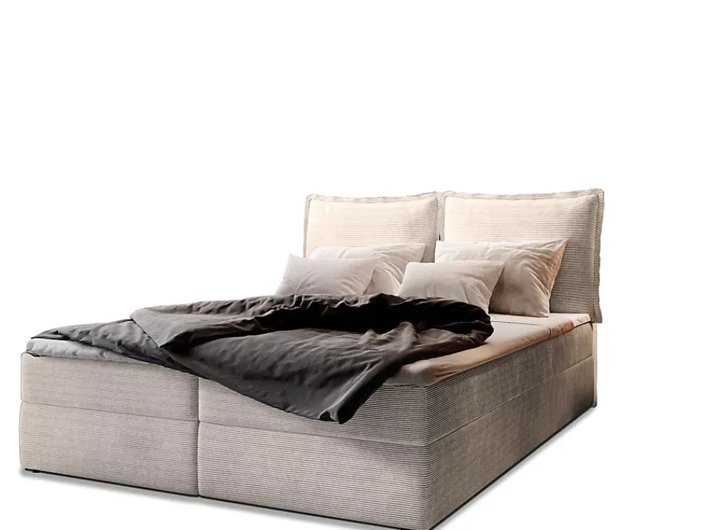 Masseno Lit Boxspring LENTE 180X200 CM LINCOLN 03, Crème, Lit avec matelas et rangement* Ensemble Sommier Et Matelas