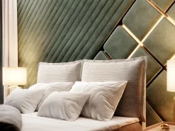 Masseno Lit Boxspring LENTE 180X200 CM LINCOLN 03, Crème, Lit avec matelas et rangement* Ensemble Sommier Et Matelas