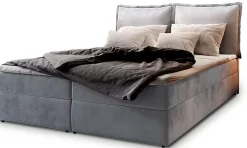 Masseno Lit Boxspring LENTE 160X200 CM MONOLITH 84, Gris clair, Lit avec matelas et rangement* Ensemble Sommier Et Matelas