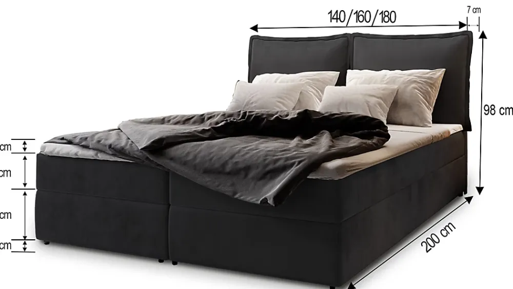 Masseno Lit Boxspring LENTE 180X200 CM LINCOLN 83, Beige, Lit avec matelas et rangement* Ensemble Sommier Et Matelas