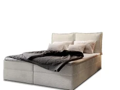 Masseno Lit Boxspring LENTE 180X200 CM LINCOLN 83, Beige, Lit avec matelas et rangement* Ensemble Sommier Et Matelas