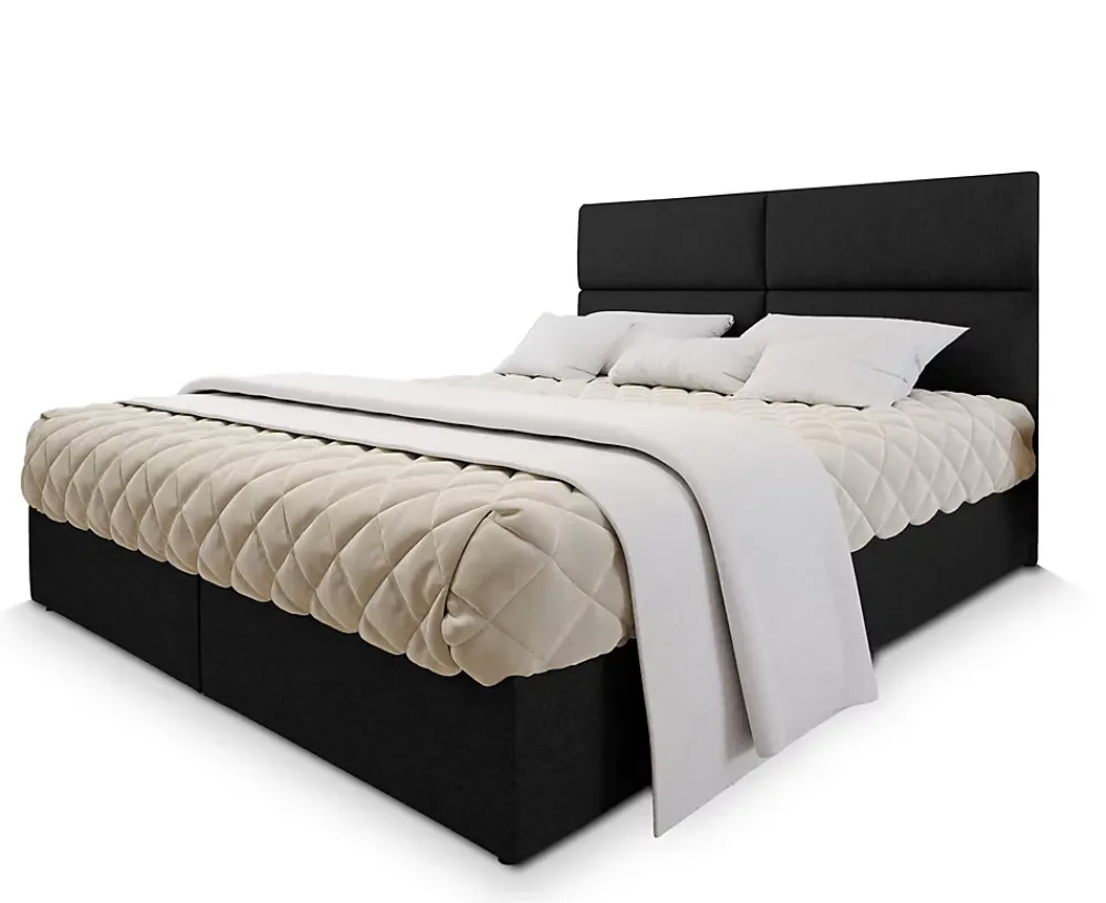 Masseno Lit Boxspring LONIS 160X200 CM SAWANA 14, Noir, Lit avec matelas et rangement* Ensemble Sommier Et Matelas