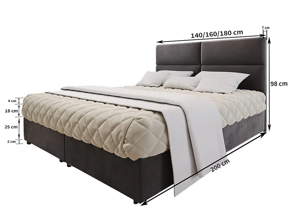 Masseno Lit Boxspring LONIS 160X200 CM SAWANA 14, Noir, Lit avec matelas et rangement* Ensemble Sommier Et Matelas