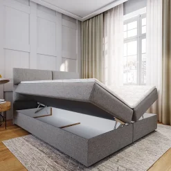 Masseno Lit Boxspring LONIS 160X200 CM SAWANA 14, Noir, Lit avec matelas et rangement* Ensemble Sommier Et Matelas