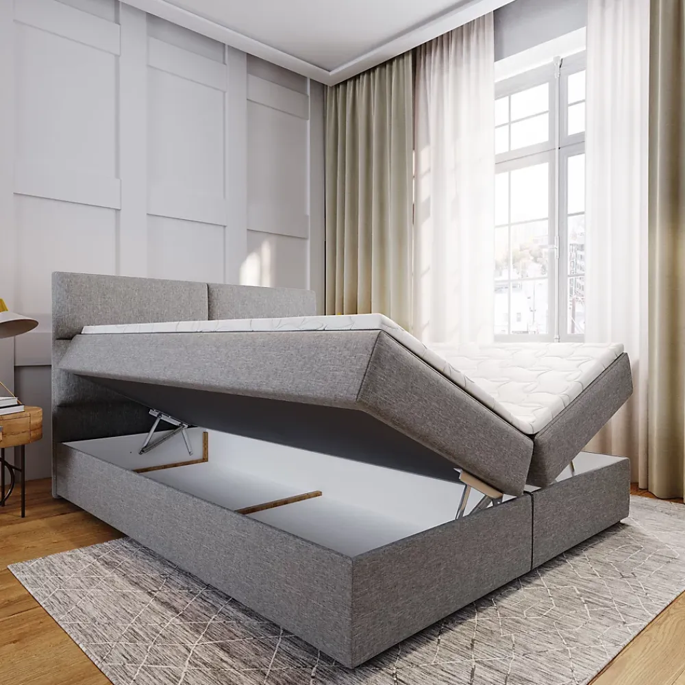 Masseno Lit Boxspring LONIS 160X200 CM SAWANA 14, Noir, Lit avec matelas et rangement* Ensemble Sommier Et Matelas