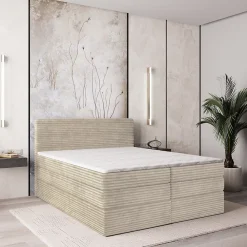 Masseno Lit Boxspring LUNERA 180X200 CM TILIA 03, Crème, Lit avec matelas et rangement* Ensemble Sommier Et Matelas