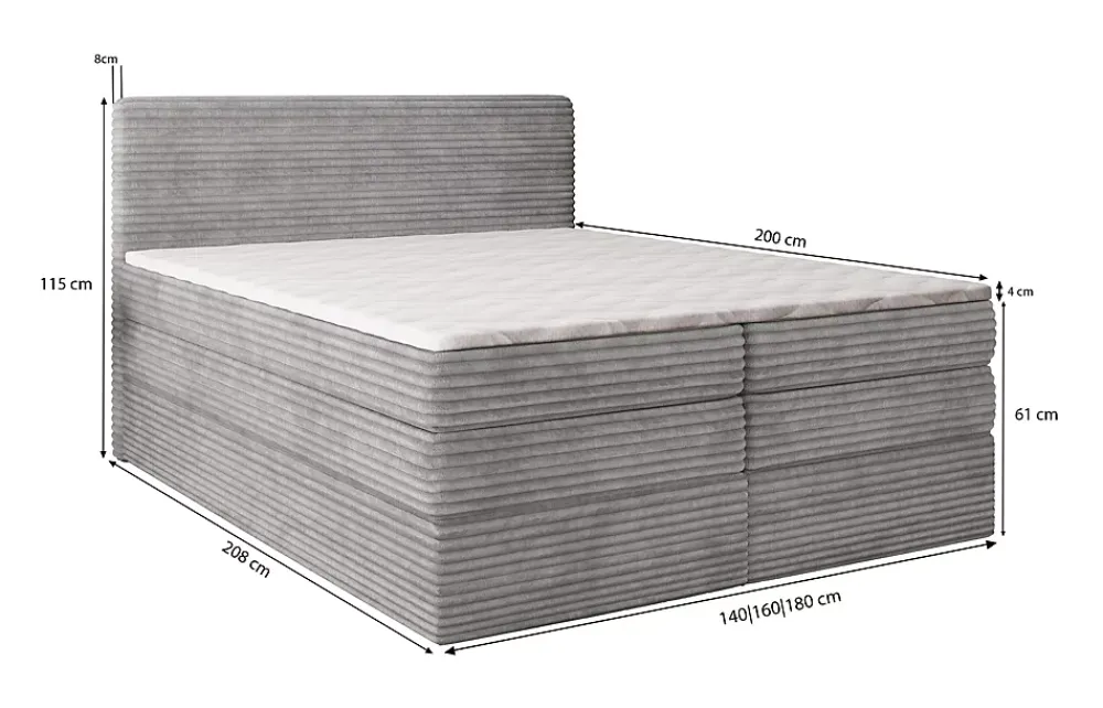 Masseno Lit Boxspring LUNERA 180X200 CM TILIA 03, Crème, Lit avec matelas et rangement* Ensemble Sommier Et Matelas