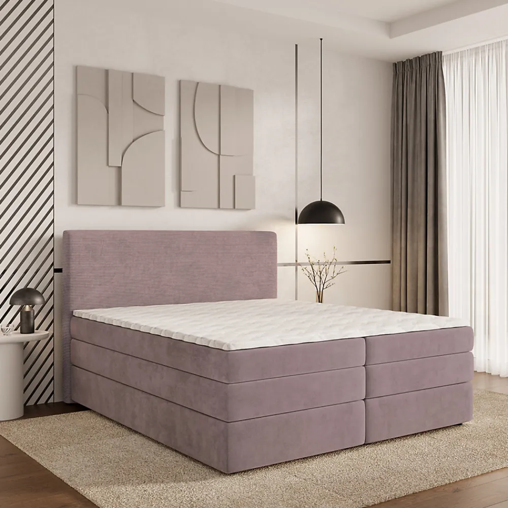 Lit Boxspring MATERN 180X200 CM POSO 27 + KRONOS 27, Rose, Lit avec matelas et rangement>Masseno Clearance