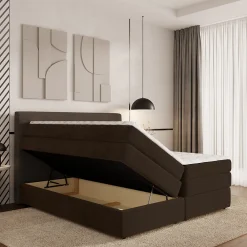 Lit Boxspring MATERN 180X200 CM POSO 06 + KRONOS 06, Marron, Lit avec matelas et rangement><noscript><img width=