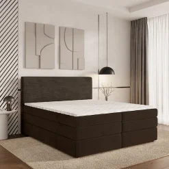 Masseno Lit Boxspring MATERN 160X200 CM POSO 06 + KRONOS 06, Marron, Lit avec matelas et rangement* Ensemble Sommier Et Matelas