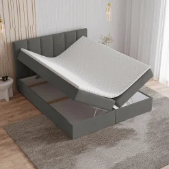 Masseno Lit Boxspring MERIL 160X200 CM KRONOS 15, Gris, Lit avec matelas et rangement* Ensemble Sommier Et Matelas
