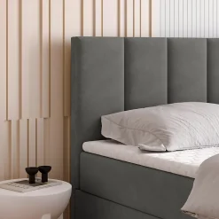 Masseno Lit Boxspring MERIL 160X200 CM KRONOS 15, Gris, Lit avec matelas et rangement* Ensemble Sommier Et Matelas