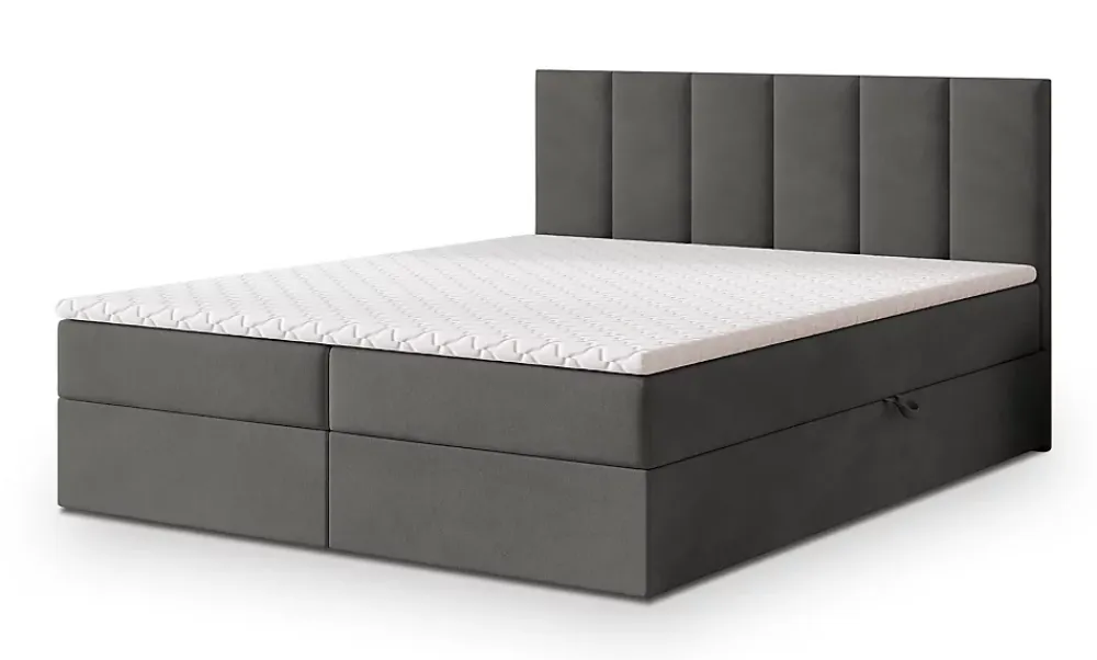 Masseno Lit Boxspring MERIL 160X200 CM KRONOS 15, Gris, Lit avec matelas et rangement* Ensemble Sommier Et Matelas