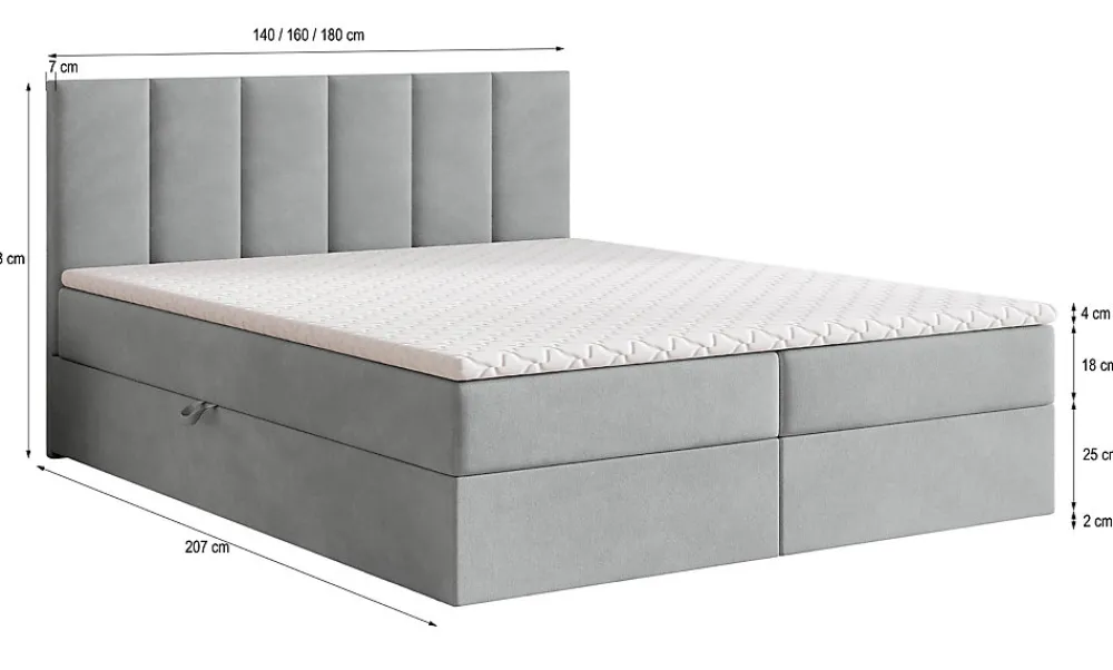 Lit Boxspring MERIL 140X200 CM PAROS 05, Gris clair, Lit avec matelas et rangement>Masseno Hot