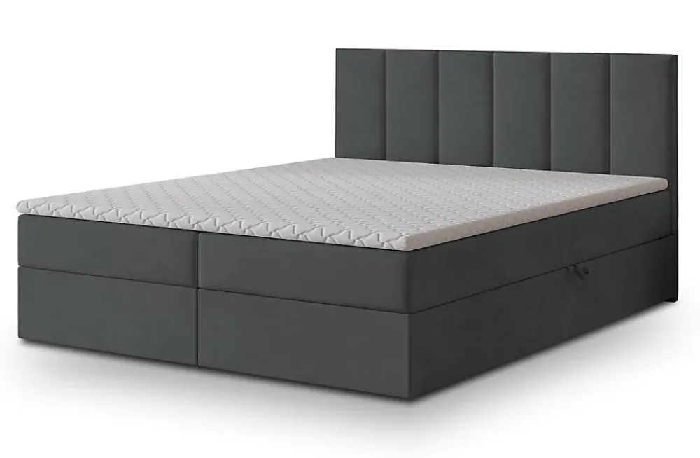 Masseno Lit Boxspring MERIL 140X200 CM SORO 97, Graphite, Lit avec matelas et rangement* Ensemble Sommier Et Matelas