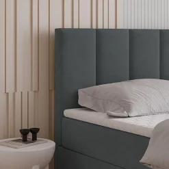 Masseno Lit Boxspring MERIL 140X200 CM SORO 97, Graphite, Lit avec matelas et rangement* Ensemble Sommier Et Matelas